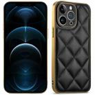 For iPhone 12 Pro Max Suteni Electroplated Big Diamond Grid Leather Soft TPU Phone Case(Black) - 1