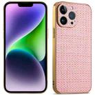 For iPhone 14 Plus Suteni Electroplated Woven Cloth PU Soft TPU Phone Case(Pink) - 1