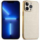 For iPhone 13 Pro Suteni Electroplated Woven Cloth PU Soft TPU Phone Case(Apricot White) - 1