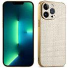 For iPhone 13 Pro Max Suteni Electroplated Woven Cloth PU Soft TPU Phone Case(Apricot White) - 1