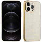 For iPhone 12 Pro Suteni Electroplated Woven Cloth PU Soft TPU Phone Case(Apricot White) - 1