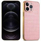 For iPhone 12 Pro Suteni Electroplated Woven Cloth PU Soft TPU Phone Case(Pink) - 1