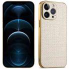 For iPhone 12 Pro Max Suteni Electroplated Woven Cloth PU Soft TPU Phone Case(Apricot White) - 1