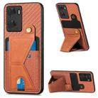 For OPPO A57 4G Carbon Fiber Wallet Flip Card Holder Phone Case(Brown) - 1