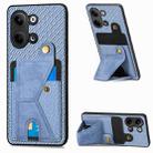 For OPPO Reno9 Carbon Fiber Wallet Flip Card Holder Phone Case(Blue) - 1