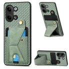 For OPPO Reno9 Carbon Fiber Wallet Flip Card Holder Phone Case(Green) - 1