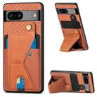 For Google Pixel 7A Carbon Fiber Wallet Flip Card Holder Phone Case(Brown) - 1