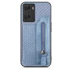 For OPPO A57 4G Carbon Fiber Flip Zipper Wallet Phone Case(Blue) - 1