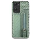 For OPPO A57 4G Carbon Fiber Flip Zipper Wallet Phone Case(Green) - 1