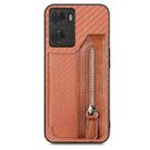 For OPPO A57 4G Carbon Fiber Flip Zipper Wallet Phone Case(Brown) - 1