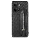 For OPPO Reno9 Carbon Fiber Flip Zipper Wallet Phone Case(Black) - 1