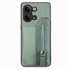 For OPPO Reno9 Carbon Fiber Flip Zipper Wallet Phone Case(Green) - 1