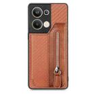 OPPO Reno9 Pro+ Carbon Fiber Flip Zipper Wallet Phone Case(Brown) - 1