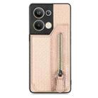 OPPO Reno9 Pro+ Carbon Fiber Flip Zipper Wallet Phone Case(Khaki) - 1