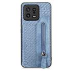 For Xiaomi 13 Carbon Fiber Flip Zipper Wallet Phone Case(Blue) - 1