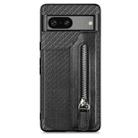 For Google Pixel 7A Carbon Fiber Flip Zipper Wallet Phone Case(Black) - 1