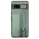 For Google Pixel 7A Carbon Fiber Flip Zipper Wallet Phone Case(Green) - 1