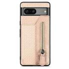 For Google Pixel 7A Carbon Fiber Flip Zipper Wallet Phone Case(Khaki) - 1