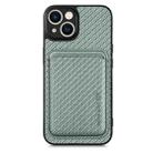 For iPhone 13 Carbon Fiber Leather Card Magsafe Magnetic Phone Case(Green) - 1