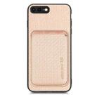 For iPhone 7 Plus / 8 Plus Carbon Fiber Leather Card Magsafe Magnetic Phone Case(Khaki) - 1