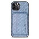 For iPhone 12 Pro Carbon Fiber Leather Card Magsafe Magnetic Phone Case(Blue) - 1