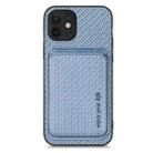 For iPhone 12 Carbon Fiber Leather Card Magsafe Magnetic Phone Case(Blue) - 1