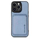 For iPhone 13 Pro Carbon Fiber Leather Card Magsafe Magnetic Phone Case(Blue) - 1
