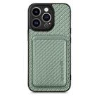 For iPhone 13 Pro Carbon Fiber Leather Card Magsafe Magnetic Phone Case(Green) - 1