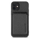 For iPhone 11 Pro Max Carbon Fiber Leather Card Magsafe Magnetic Phone Case(Black) - 1