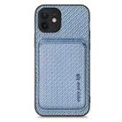 For iPhone 11 Pro Max Carbon Fiber Leather Card Magsafe Magnetic Phone Case(Blue) - 1