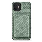 For iPhone 12 mini Carbon Fiber Leather Card Magsafe Magnetic Phone Case(Green) - 1