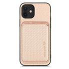 For iPhone 12 mini Carbon Fiber Leather Card Magsafe Magnetic Phone Case(Khaki) - 1