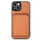 For iPhone 13 mini Carbon Fiber Leather Card Magsafe Magnetic Phone Case(Brown) - 1