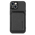 For iPhone 14 Plus Carbon Fiber Leather Card Magsafe Magnetic Phone Case(Black) - 1