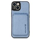 For iPhone 14 Plus Carbon Fiber Leather Card Magsafe Magnetic Phone Case(Blue) - 1