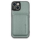 For iPhone 14 Pro Max Carbon Fiber Leather Card Magsafe Magnetic Phone Case(Green) - 1