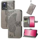 For Xiaomi 13 Lite Butterfly Love Flower Embossed Leather Phone Case(Gray) - 1