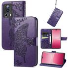 For Xiaomi 13 Lite Butterfly Love Flower Embossed Leather Phone Case(Dark Purple) - 1