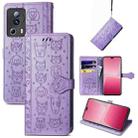 For Xiaomi 13 Lite Cute Cat and Dog Embossed Leather Phone Case(Purple) - 1