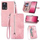 For Xiaomi 13 Lite Embossed Flower Zipper Leather Phone Case(Pink) - 1