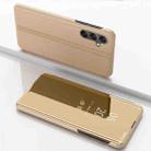 For Samsung Galaxy A24 4G Plated Mirror Horizontal Flip Leather Phone Case with Holder(Gold) - 1