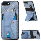 For iPhone 7 Plus / 8 Plus Carbon Fiber Wallet Flip Card K-shaped Holder Phone Case(Blue) - 1