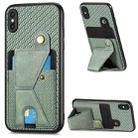 For iPhone X / XS Carbon Fiber Wallet Flip Card K-shaped Holder Phone Case(Green) - 1