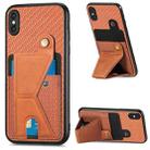 For iPhone X / XS Carbon Fiber Wallet Flip Card K-shaped Holder Phone Case(Brown) - 1