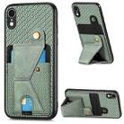 For iPhone XR Carbon Fiber Wallet Flip Card K-shaped Holder Phone Case(Green) - 1