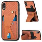 For iPhone XR Carbon Fiber Wallet Flip Card K-shaped Holder Phone Case(Brown) - 1