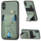 For iPhone XS Max Carbon Fiber Wallet Flip Card K-shaped Holder Phone Case(Green) - 1