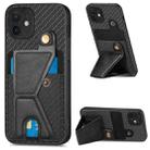 For iPhone 11 Carbon Fiber Wallet Flip Card K-shaped Holder Phone Case(Black) - 1