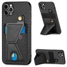 For iPhone 11 Pro Carbon Fiber Wallet Flip Card K-shaped Holder Phone Case(Black) - 1
