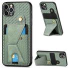 For iPhone 11 Pro Carbon Fiber Wallet Flip Card K-shaped Holder Phone Case(Green) - 1